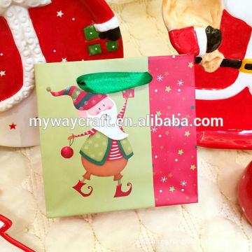 Promocional mini cuadrado lindo santa claus bolsa de papel con la cinta